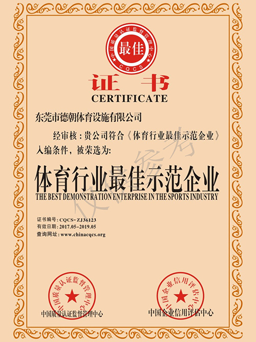 體育行業(yè)最佳示范企業(yè)證書(shū)